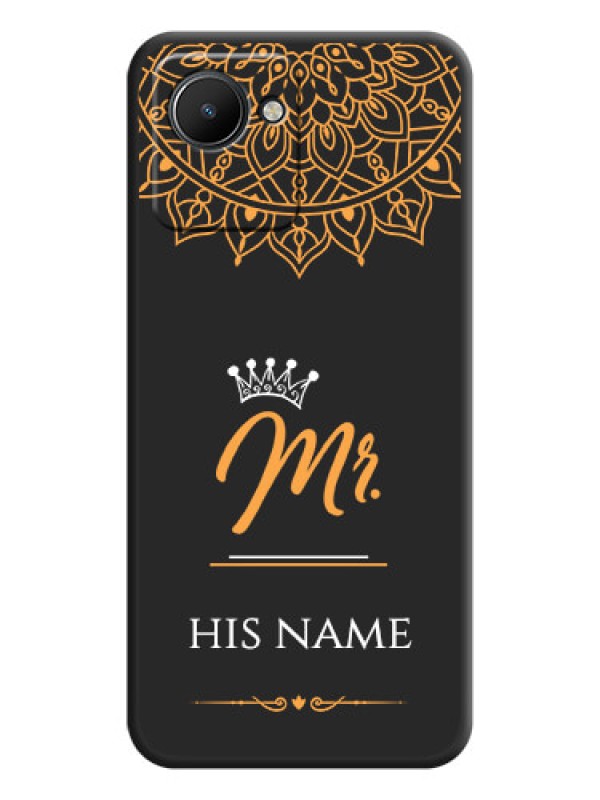 Custom Mr Name with Floral Design  on Personalised Space Black Soft Matte Cases - Narzo 50i Prime