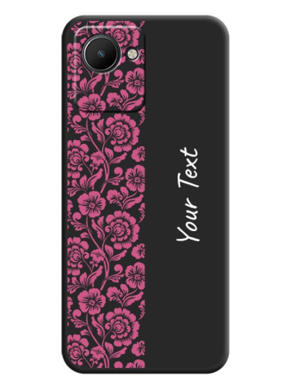 Custom Pink Floral Pattern Design With Custom Text On Space Black Personalized Soft Matte Phone Covers -Realme Narzo 50I Prime