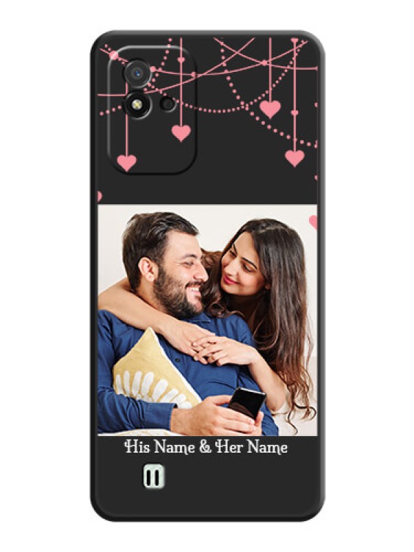 Custom Pink Love Hangings with Text on Space Black Custom Soft Matte Back Cover - Realme Narzo 50i