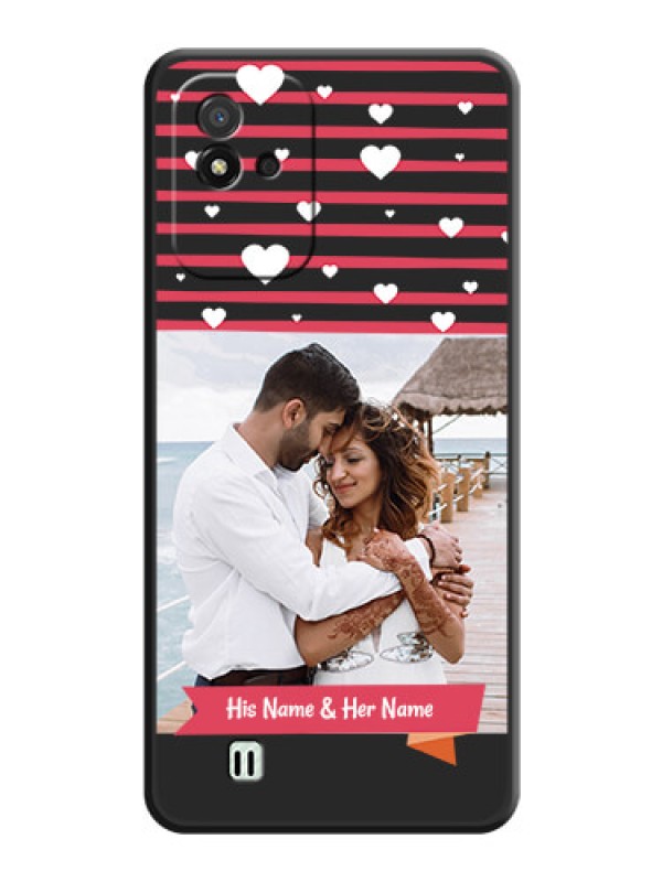 Custom White Color Love Symbols with Pink Lines Pattern on Space Black Custom Soft Matte Phone Cases - Realme Narzo 50i