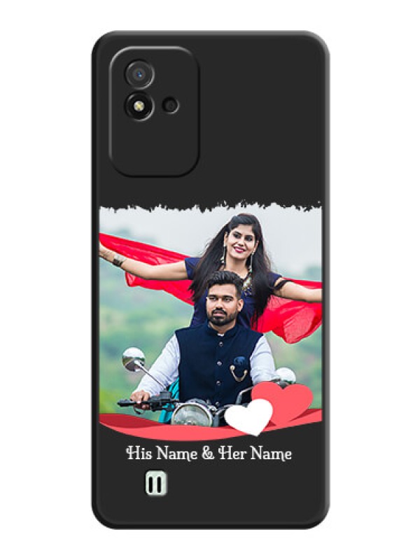 Custom Pin Color Love Shaped Ribbon Design with Text on Space Black Custom Soft Matte Phone Back Cover - Realme Narzo 50i