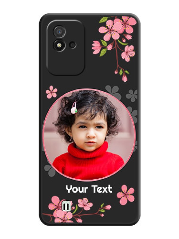 Custom Round Image with Pink Color Floral Design on Photo on Space Black Soft Matte Back Cover - Realme Narzo 50i