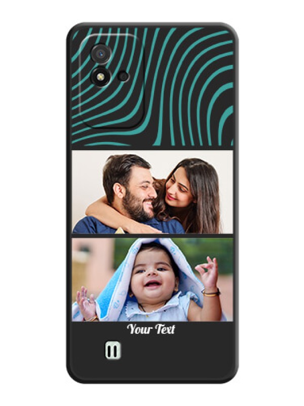 Custom Wave Pattern with 2 Image Holder on Space Black Personalized Soft Matte Phone Covers - Realme Narzo 50i