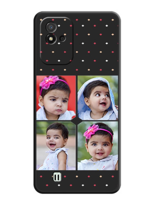 Custom Multicolor Dotted Pattern with 4 Image Holder on Space Black Custom Soft Matte Phone Cases - Realme Narzo 50i