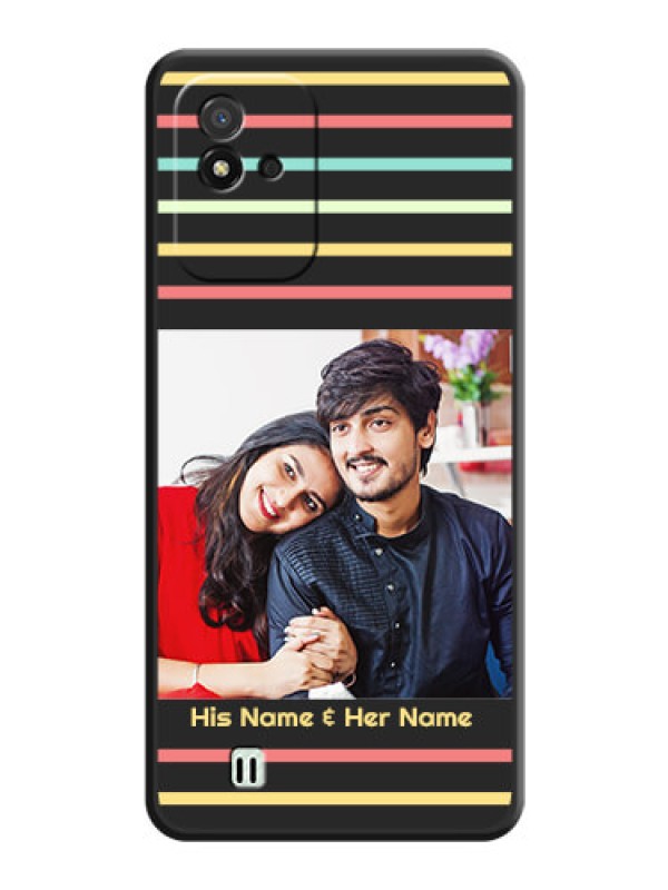 Custom Color Stripes with Photo and Text on Photo on Space Black Soft Matte Mobile Case - Realme Narzo 50i