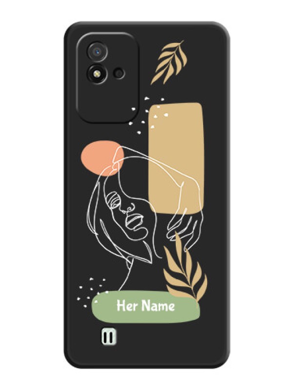 Custom Custom Text With Line Art Of Women & Leaves Design On Space Black Personalized Soft Matte Phone Covers -Realme Narzo 50I
