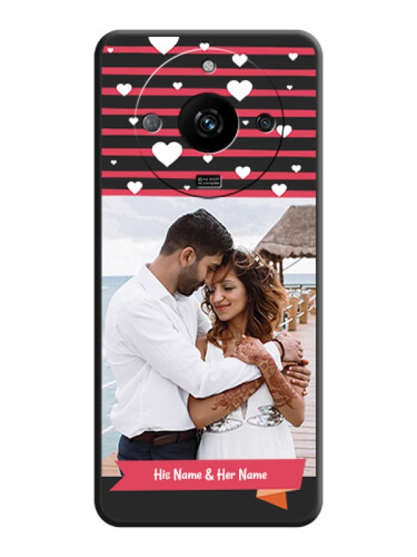 Custom White Color Love Symbols with Pink Lines Pattern on Space Black Custom Soft Matte Phone Cases - Realme Narzo 60 5G