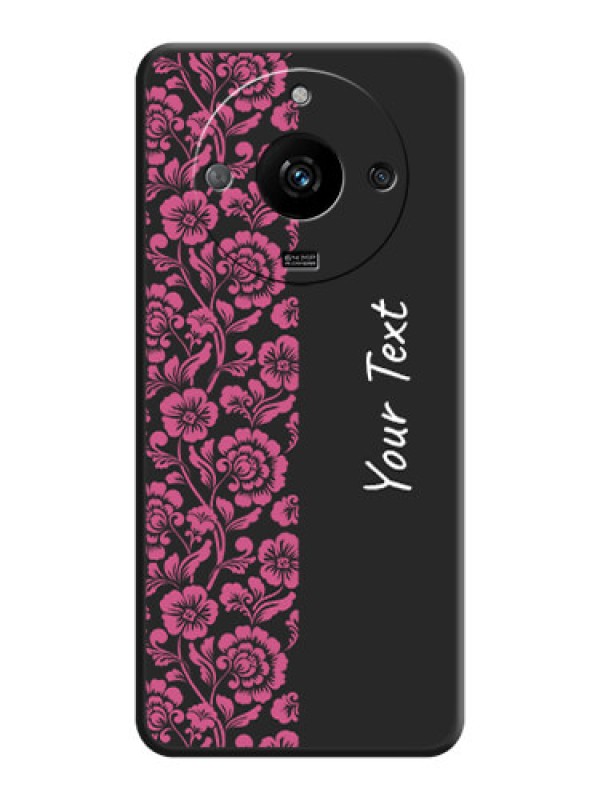 Custom Pink Floral Pattern Design With Custom Text On Space Black Personalized Soft Matte Phone Covers - Realme Narzo 60 5G
