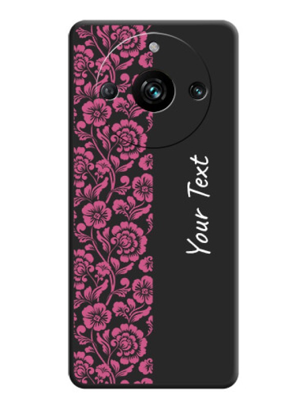 Custom Pink Floral Pattern Design With Custom Text On Space Black Personalized Soft Matte Phone Covers - Narzo 60 Pro 5G