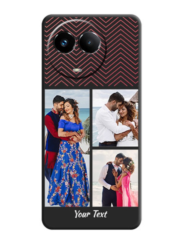 Custom Wave Pattern with 3 Image Holder On Space Black Custom Soft Matte Mobile Back Cover - Narzo 60X 5G