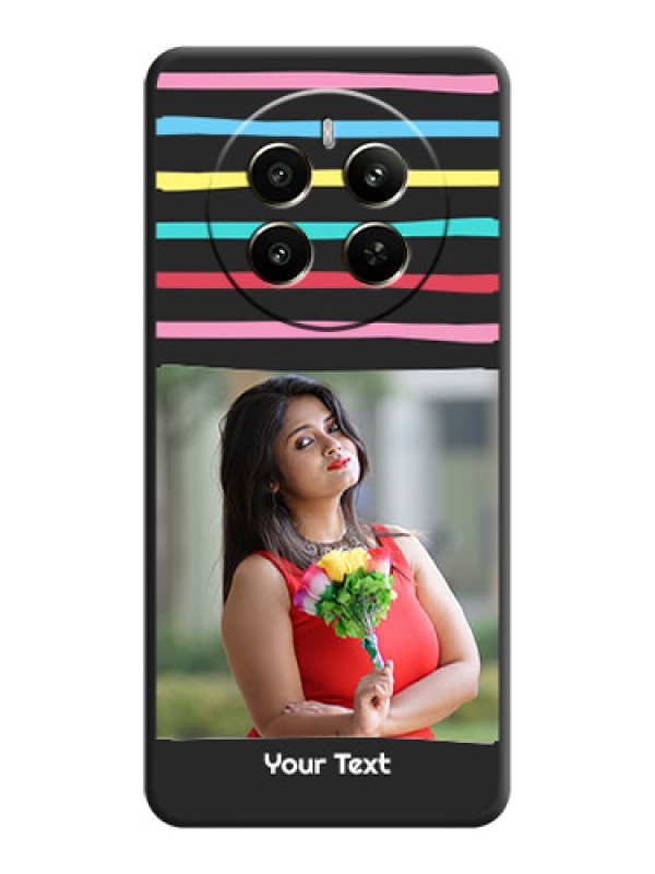 Custom Multicolor Lines with Image on Space Black Personalized Soft Matte Phone Covers - Narzo 70 Pro 5G