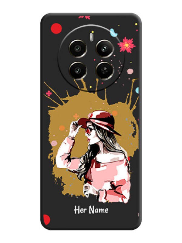 Custom Mordern Lady With Color Splash Background With Custom Text On Space Black Personalized Soft Matte Phone Covers - Narzo 70 Pro 5G