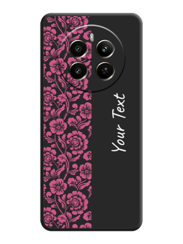 Custom Pink Floral Pattern Design With Custom Text On Space Black Personalized Soft Matte Phone Covers - Narzo 70 Pro 5G