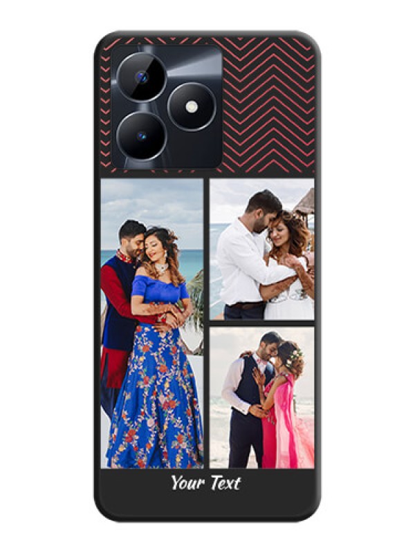 Custom Wave Pattern with 3 Image Holder on Space Black Custom Soft Matte Back Cover - Realme Narzo N53