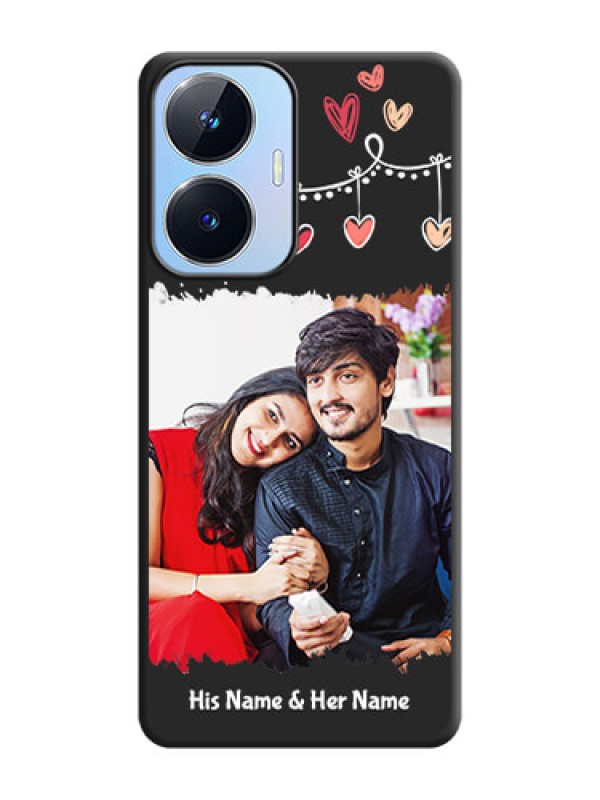 Custom Pink Love Hangings with Name on Space Black Custom Soft Matte Phone Cases - Realme Narzo N55