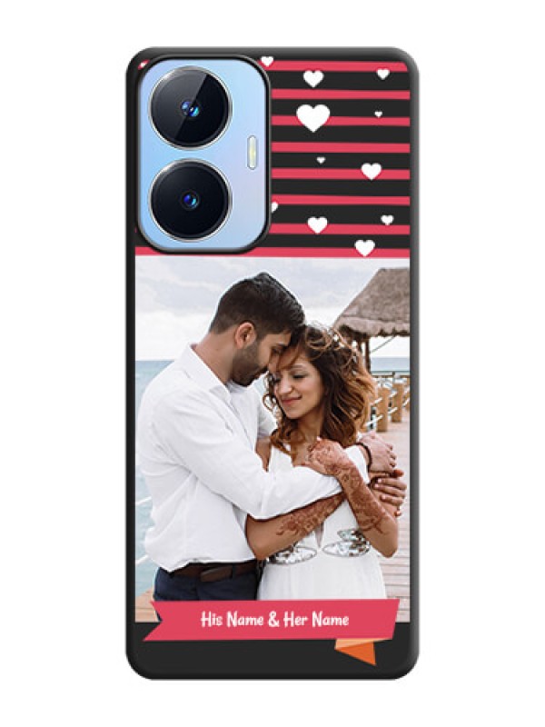 Custom White Color Love Symbols with Pink Lines Pattern on Space Black Custom Soft Matte Phone Cases - Realme Narzo N55