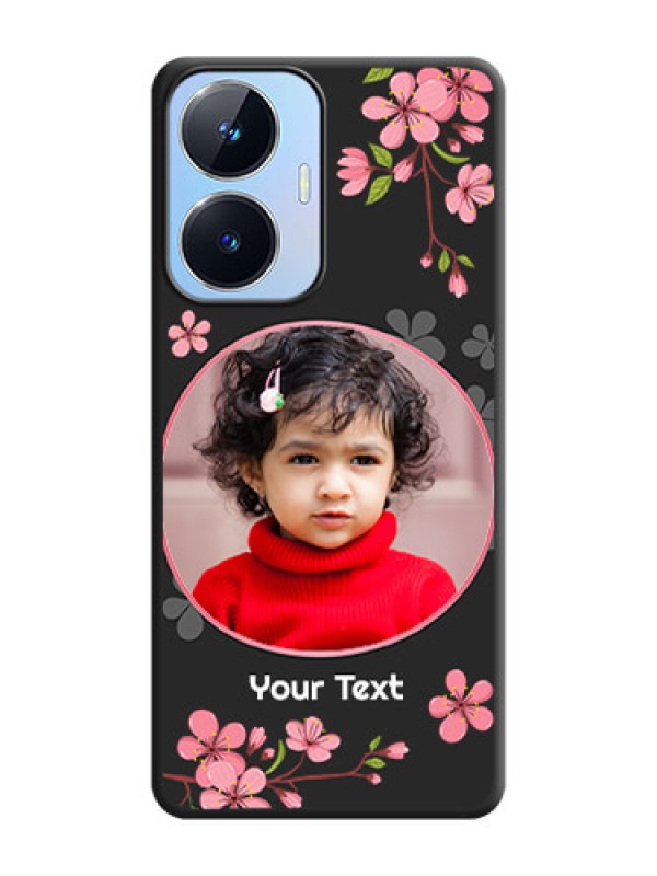 Custom Round Image with Pink Color Floral Design on Photo on Space Black Soft Matte Back Cover - Realme Narzo N55