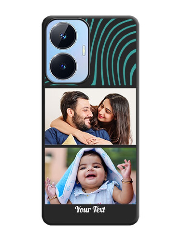 Custom Wave Pattern with 2 Image Holder on Space Black Personalized Soft Matte Phone Covers - Realme Narzo N55