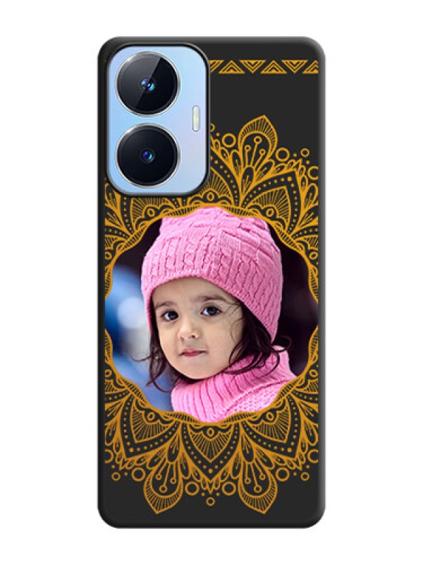 Custom Round Image with Floral Design on Photo on Space Black Soft Matte Mobile Cover - Realme Narzo N55