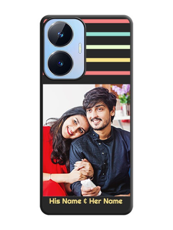 Custom Color Stripes with Photo and Text on Photo on Space Black Soft Matte Mobile Case - Realme Narzo N55