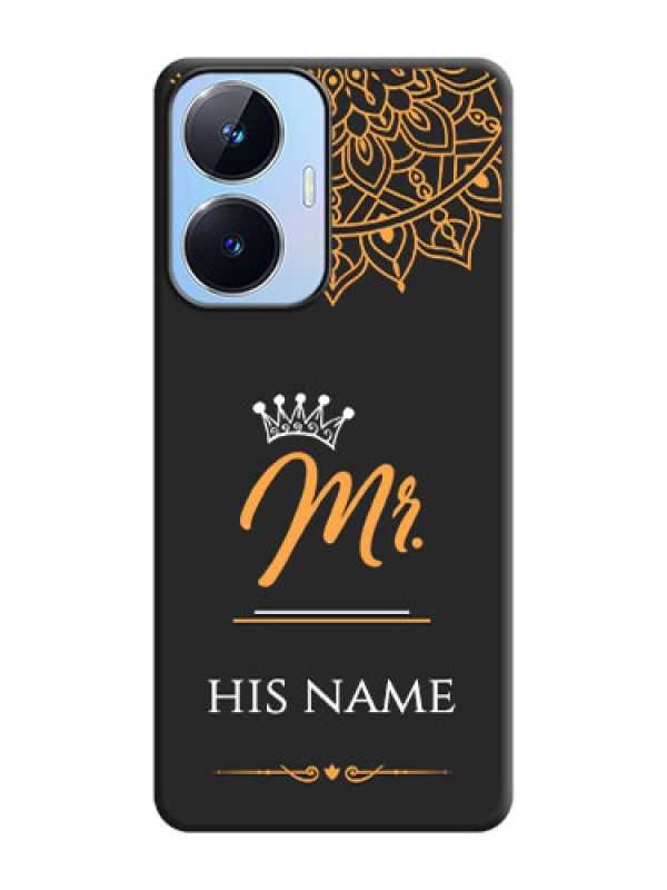 Custom Mr Name with Floral Design  on Personalised Space Black Soft Matte Cases - Realme Narzo N55