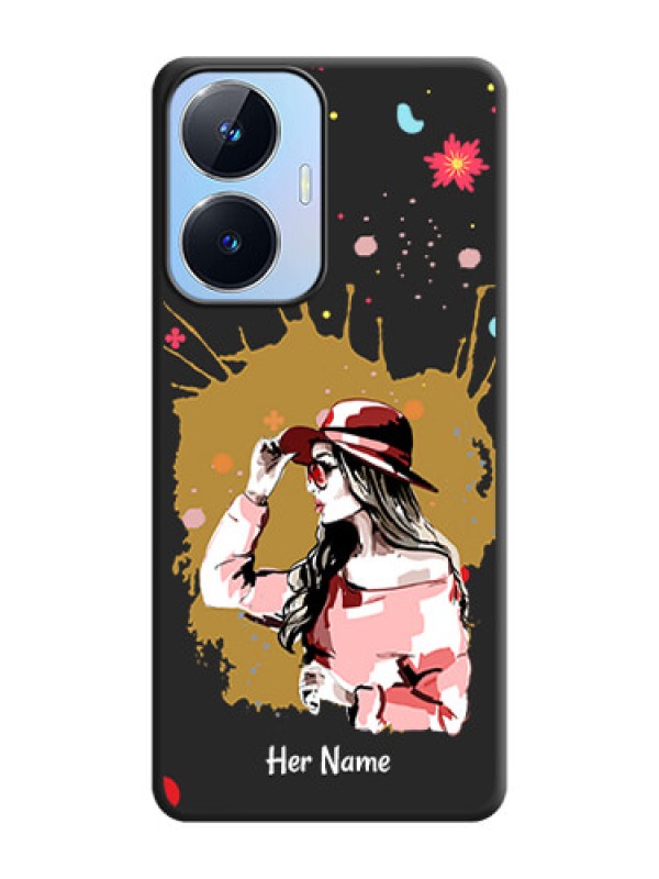 Custom Mordern Lady With Color Splash Background With Custom Text On Space Black Personalized Soft Matte Phone Covers -Realme Narzo N55