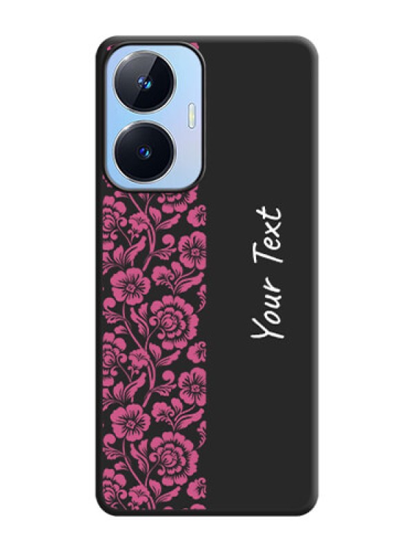 Custom Pink Floral Pattern Design With Custom Text On Space Black Personalized Soft Matte Phone Covers -Realme Narzo N55