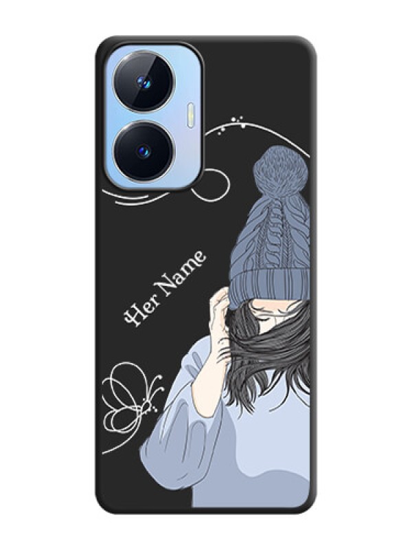 Custom Girl With Blue Winter Outfiit Custom Text Design On Space Black Personalized Soft Matte Phone Covers -Realme Narzo N55