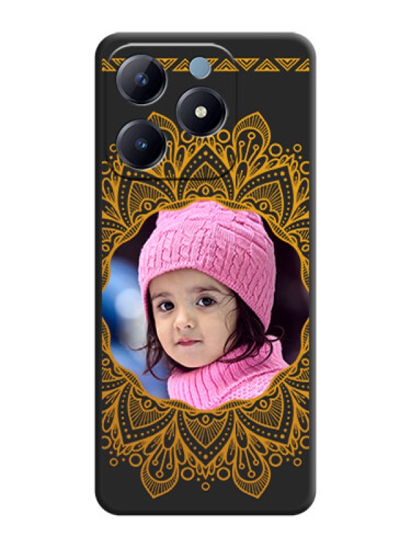 Custom Round Image with Floral Design On Space Black Custom Soft Matte Mobile Back Cover - Realme Narzo N63