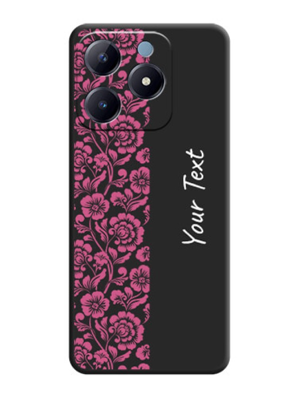 Custom Pink Floral Pattern Design With Custom Text On Space Black Custom Soft Matte Mobile Back Cover - Realme Narzo N63