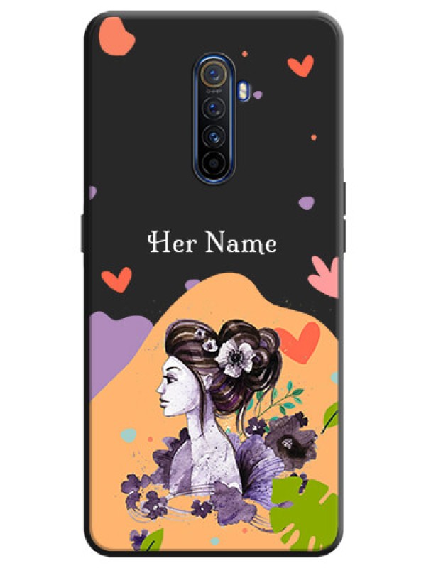 Custom Namecase For Her With Fancy Lady Image On Space Black Personalized Soft Matte Phone Covers -Realme X2 Pro