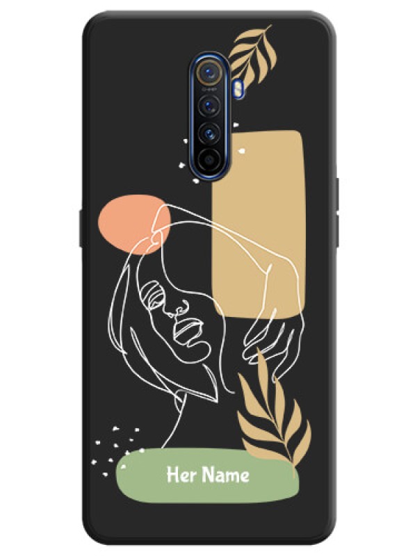Custom Custom Text With Line Art Of Women & Leaves Design On Space Black Personalized Soft Matte Phone Covers -Realme X2 Pro