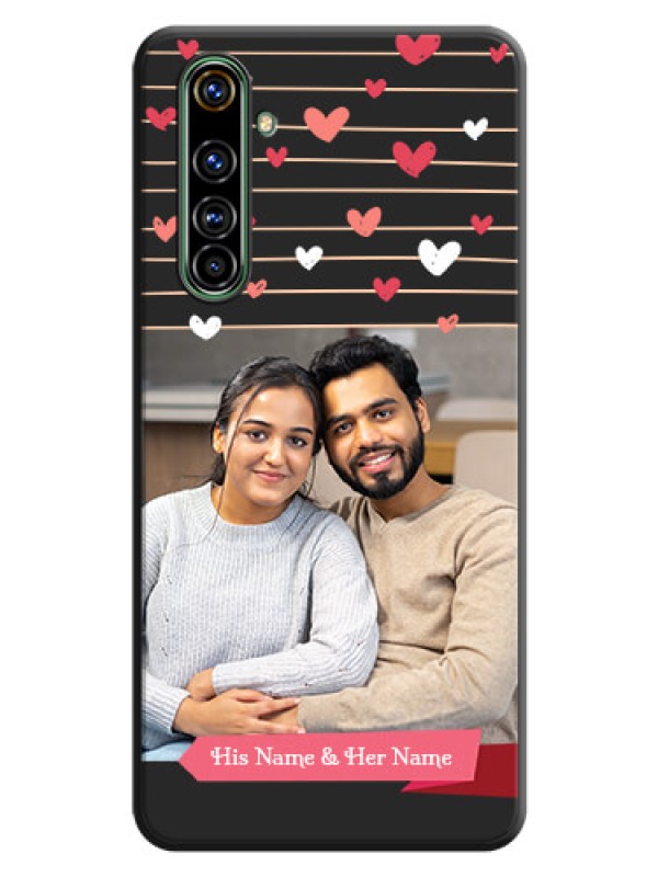 Custom Love Pattern with Name on Pink Ribbon  - Photo on Space Black Soft Matte Back Cover - Realme X50 Pro 5G