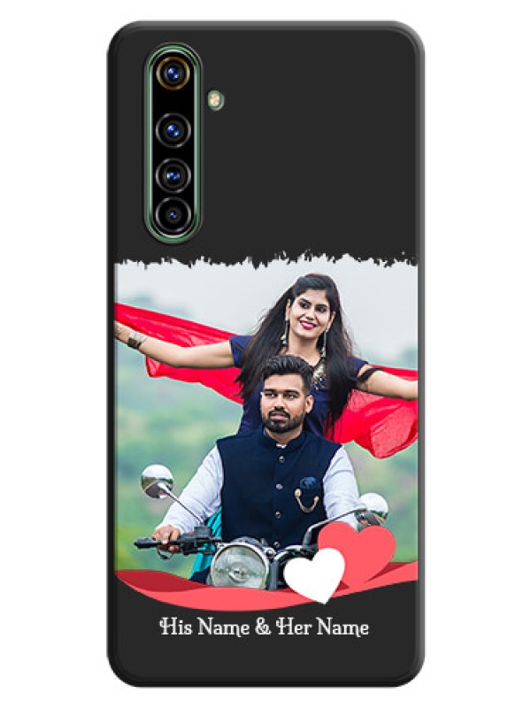 Custom Pink Color Love Shaped Ribbon Design with Text on Space Black Custom Soft Matte Phone Back Cover - Realme X50 Pro 5G