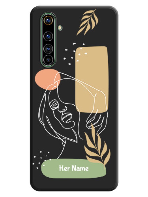 Custom Custom Text With Line Art Of Women & Leaves Design On Space Black Personalized Soft Matte Phone Covers -Realme X50 Pro 5G