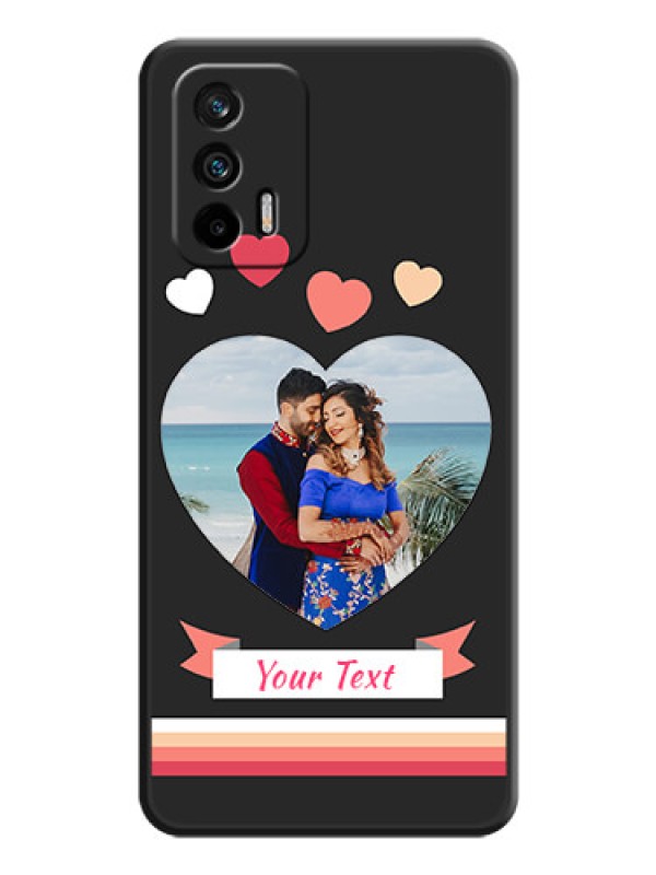 Custom Love Shaped Photo with Colorful Stripes on Personalised Space Black Soft Matte Cases - Realme X7 Max 5G