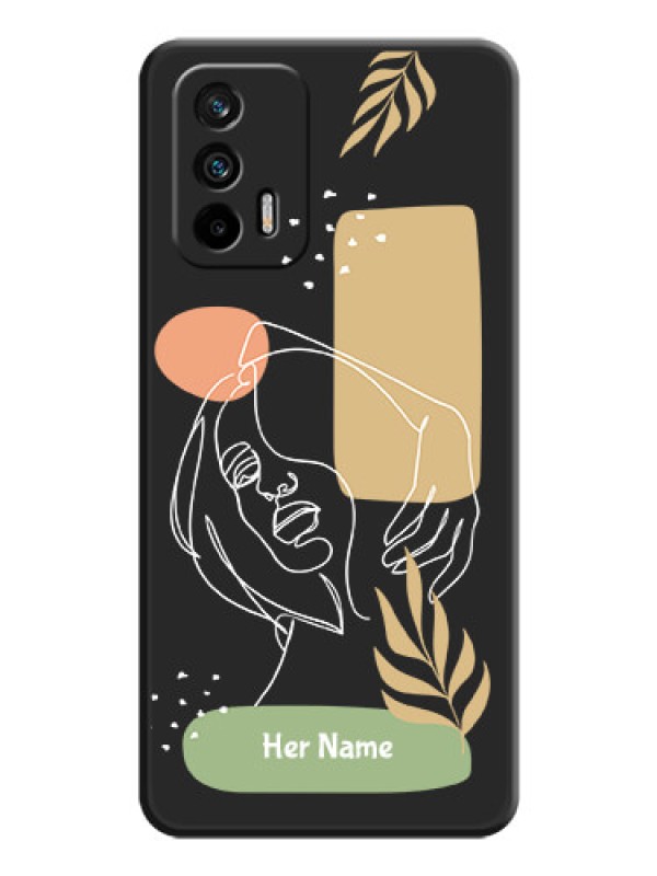 Custom Custom Text With Line Art Of Women & Leaves Design On Space Black Personalized Soft Matte Phone Covers -Realme X7 Max 5G