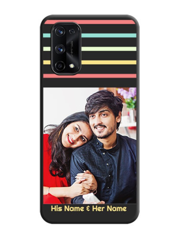 Custom Color Stripes with Photo and Text on Photo on Space Black Soft Matte Mobile Case - Realme X7 Pro