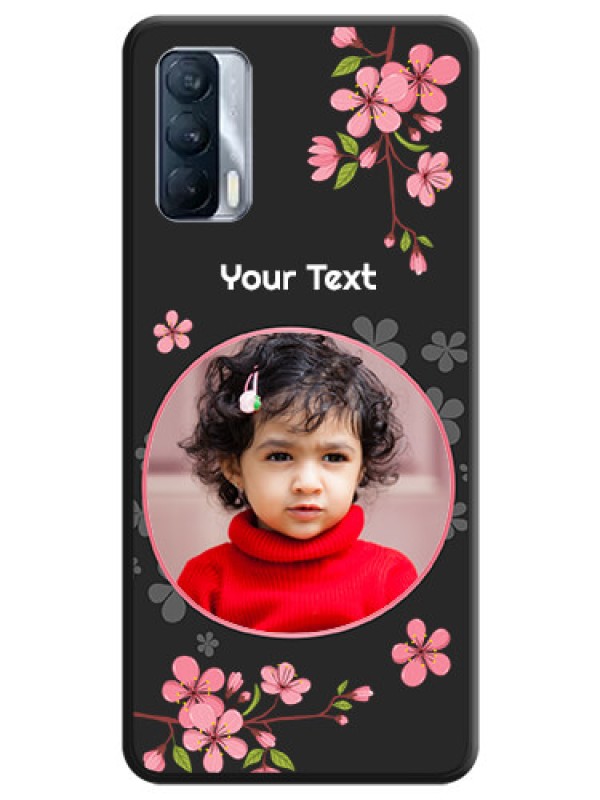 Custom Round Image with Pink Color Floral Design on Photo on Space Black Soft Matte Back Cover - Realme X7