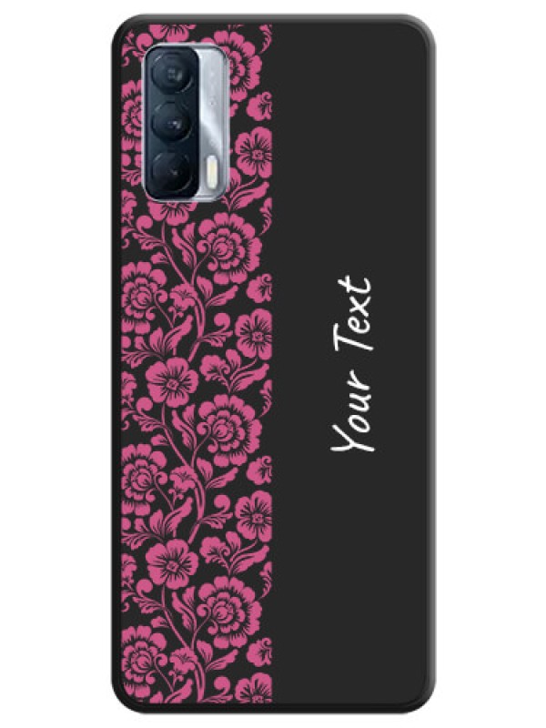 Custom Pink Floral Pattern Design With Custom Text On Space Black Personalized Soft Matte Phone Covers -Realme X7