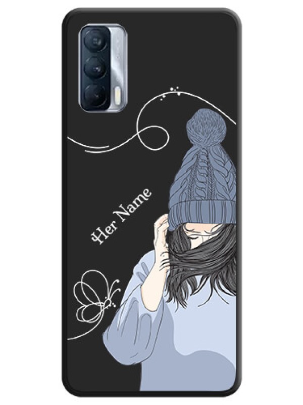 Custom Girl With Blue Winter Outfiit Custom Text Design On Space Black Personalized Soft Matte Phone Covers -Realme X7