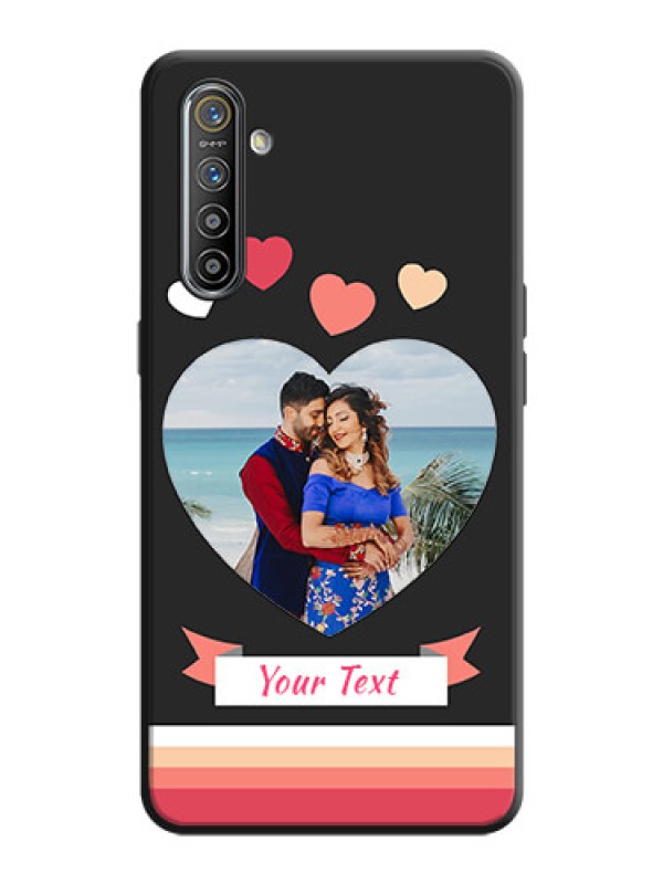 Custom Love Shaped Photo with Colorful Stripes on Personalised Space Black Soft Matte Cases - Realme XT