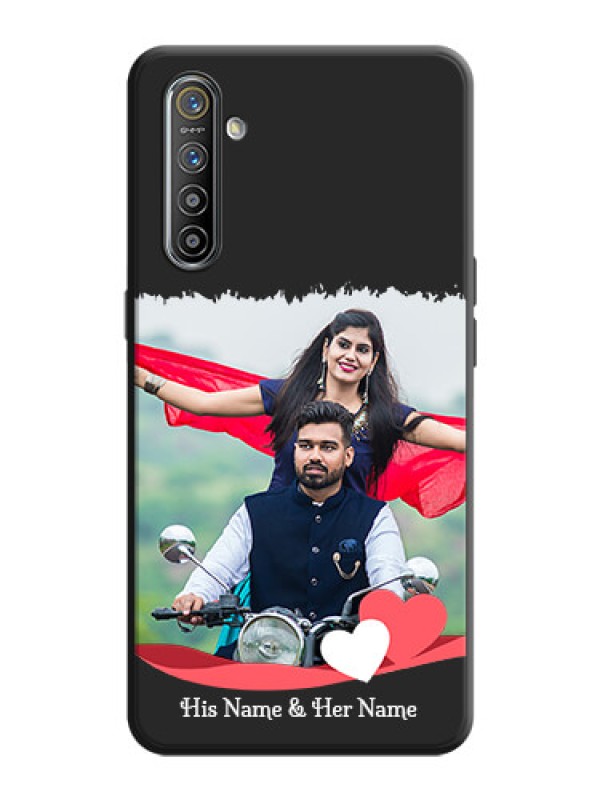 Custom Pink Color Love Shaped Ribbon Design with Text on Space Black Custom Soft Matte Phone Back Cover - Realme XT