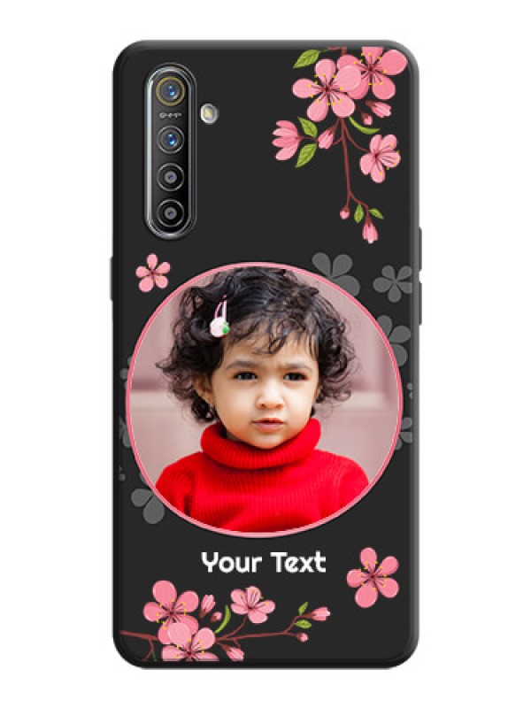 Custom Round Image with Pink Color Floral Design - Photo on Space Black Soft Matte Back Cover - Realme XT
