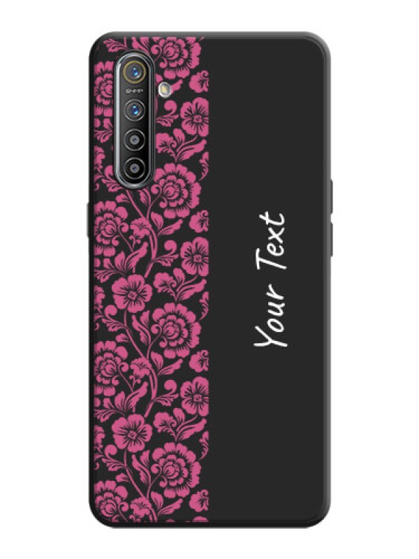 Custom Pink Floral Pattern Design With Custom Text On Space Black Personalized Soft Matte Phone Covers -Realme Xt