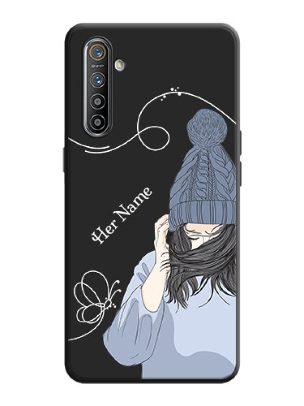 Custom Girl With Blue Winter Outfiit Custom Text Design On Space Black Personalized Soft Matte Phone Covers -Realme Xt