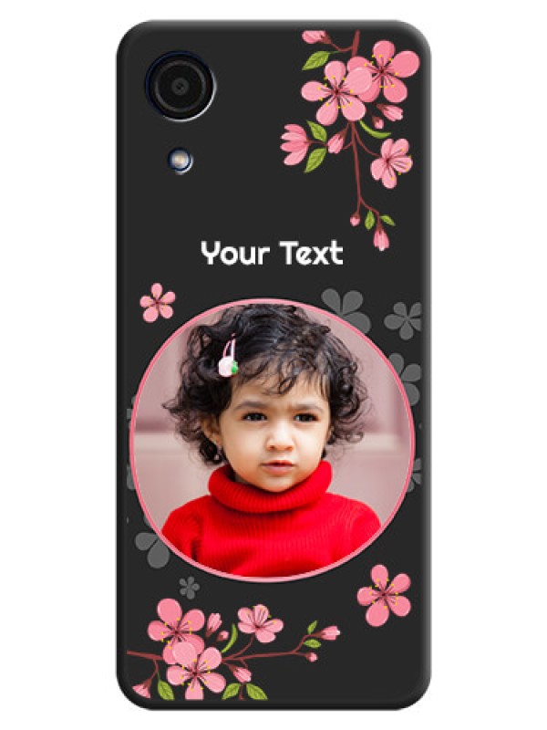 Custom Round Image with Pink Color Floral Design on Photo on Space Black Soft Matte Back Cover - Galaxy A03 Core