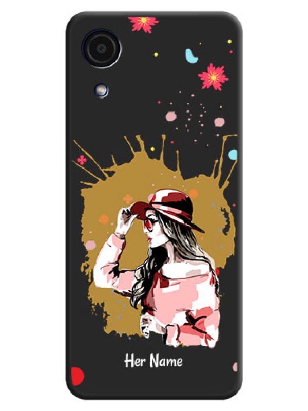 Custom Mordern Lady With Color Splash Background With Custom Text On Space Black Personalized Soft Matte Phone Covers -Samsung Galaxy A03 Core