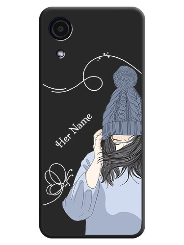 Custom Girl With Blue Winter Outfiit Custom Text Design On Space Black Personalized Soft Matte Phone Covers -Samsung Galaxy A03 Core
