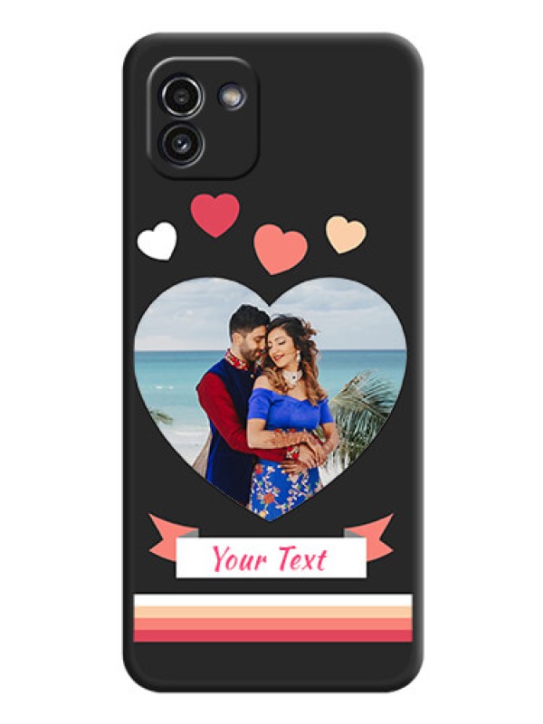 Custom Love Shaped Photo with Colorful Stripes on Personalised Space Black Soft Matte Cases - Galaxy A03